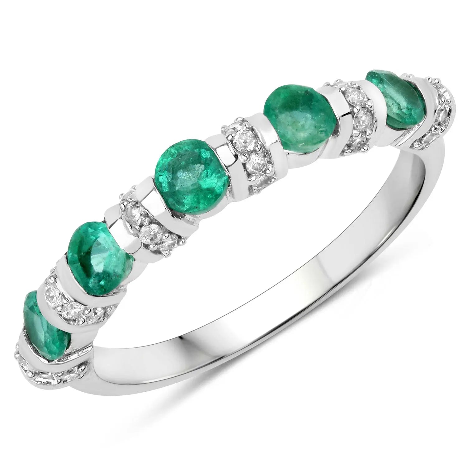 0.74 Carat Genuine Zambian Emerald and White Diamond 14K White Gold Ring - GOLDISSEYA