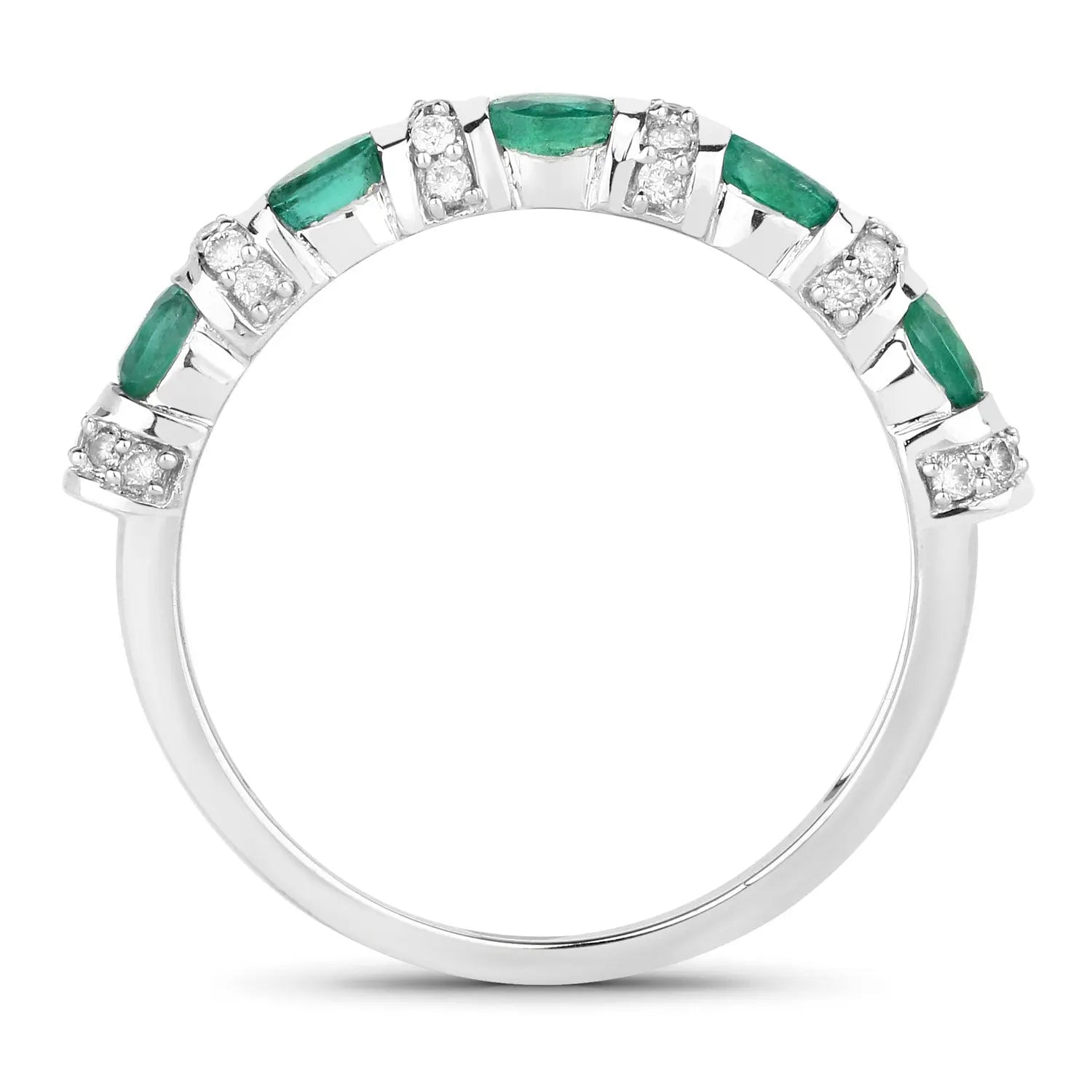 0.74 Carat Genuine Zambian Emerald and White Diamond 14K White Gold Ring - GOLDISSEYA