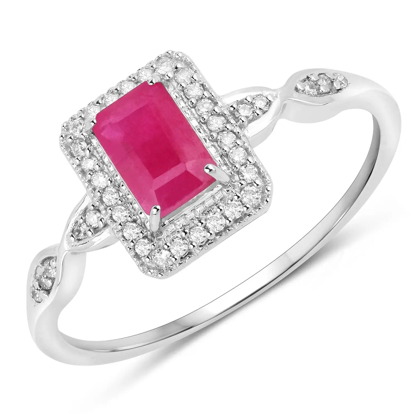 0.75 Carat Genuine Ruby and White Diamond 14K White Gold Engagement Ring - GOLDISSEYA