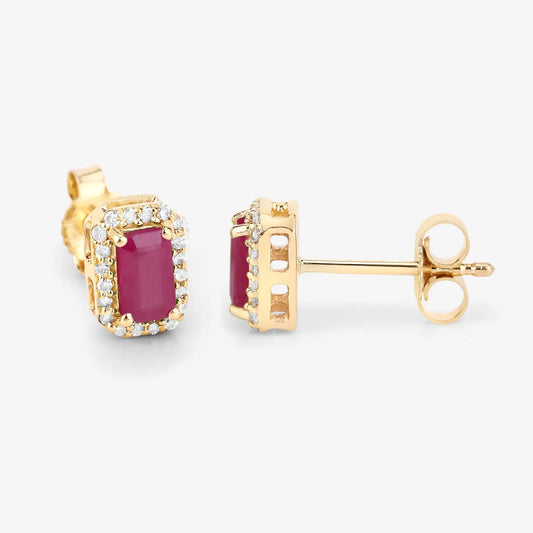 0.75 Carat Genuine Ruby and White Diamond 14K Yellow Gold Earrings - GOLDISSEYA