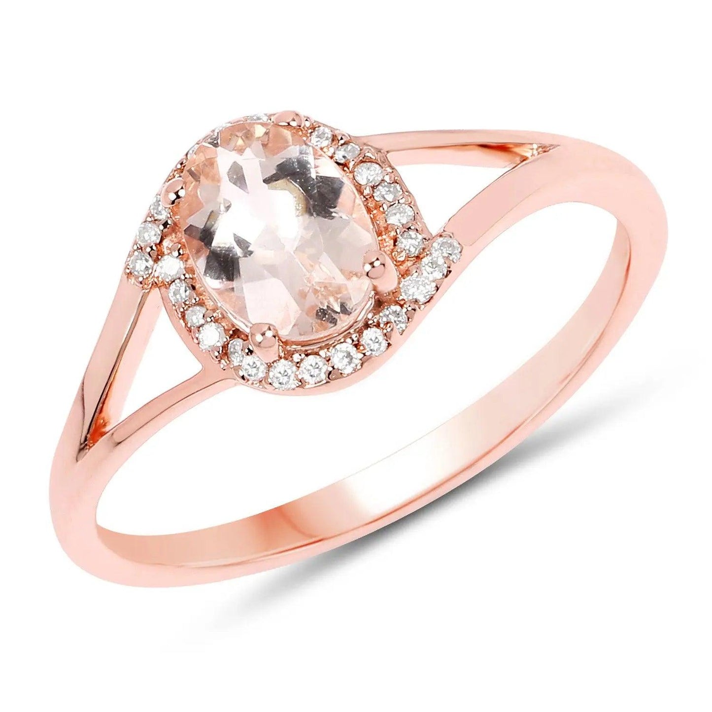 0.78 Carat Genuine Morganite and White Diamond 14K Rose Gold Engagement Ring - GOLDISSEYA