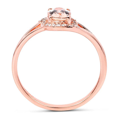 0.78 Carat Genuine Morganite and White Diamond 14K Rose Gold Engagement Ring - GOLDISSEYA