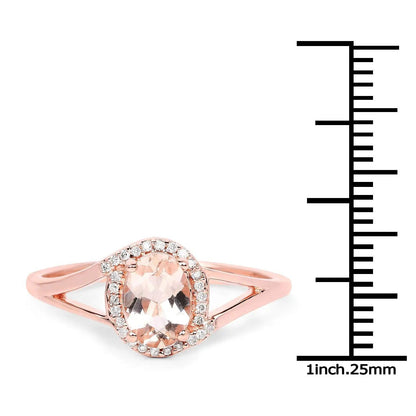 0.78 Carat Genuine Morganite and White Diamond 14K Rose Gold Engagement Ring - GOLDISSEYA