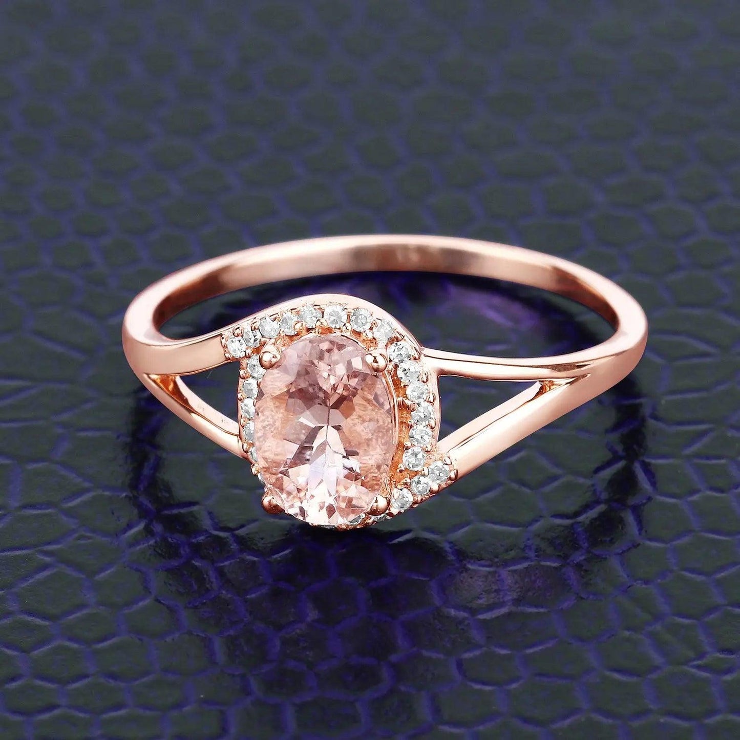 0.78 Carat Genuine Morganite and White Diamond 14K Rose Gold Engagement Ring - GOLDISSEYA