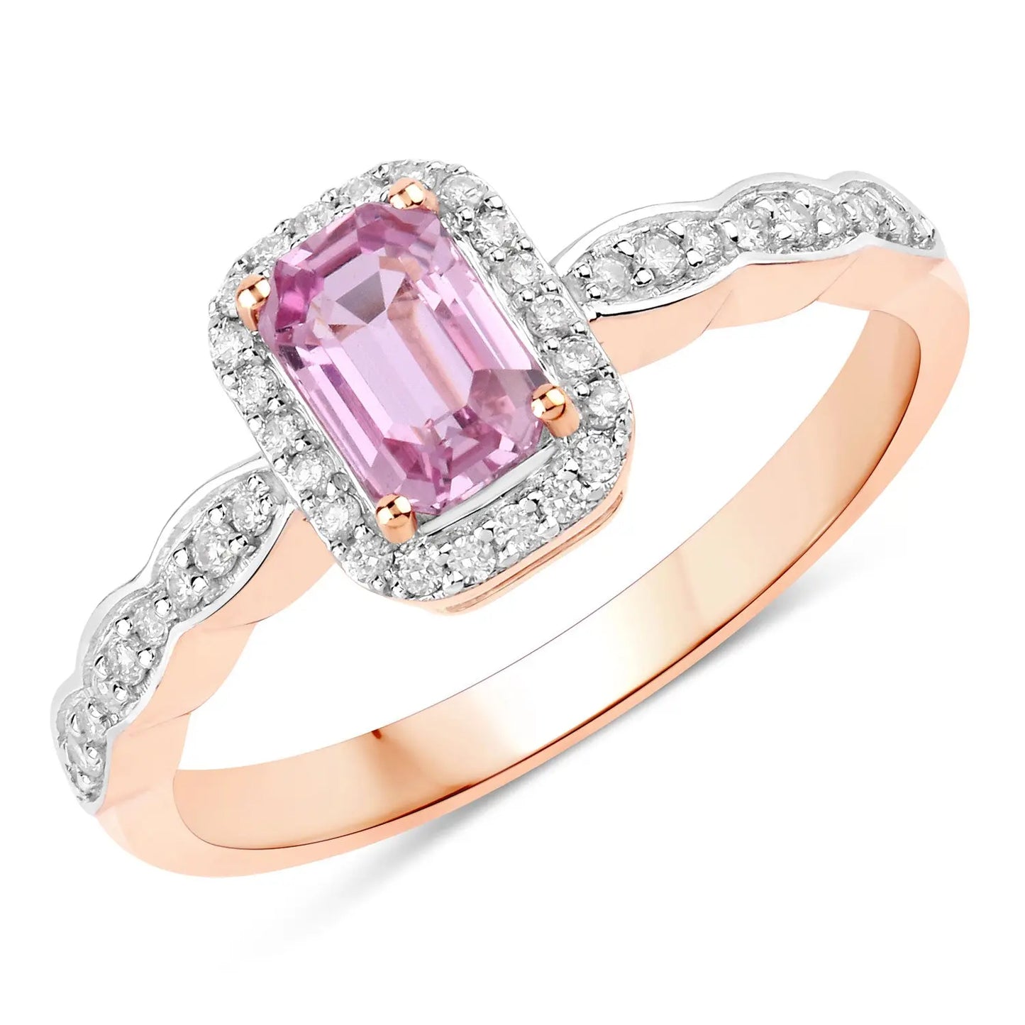 0.80 Carat Genuine Pink Sapphire and White Diamond 14K Rose Gold EngagementRing - GOLDISSEYA