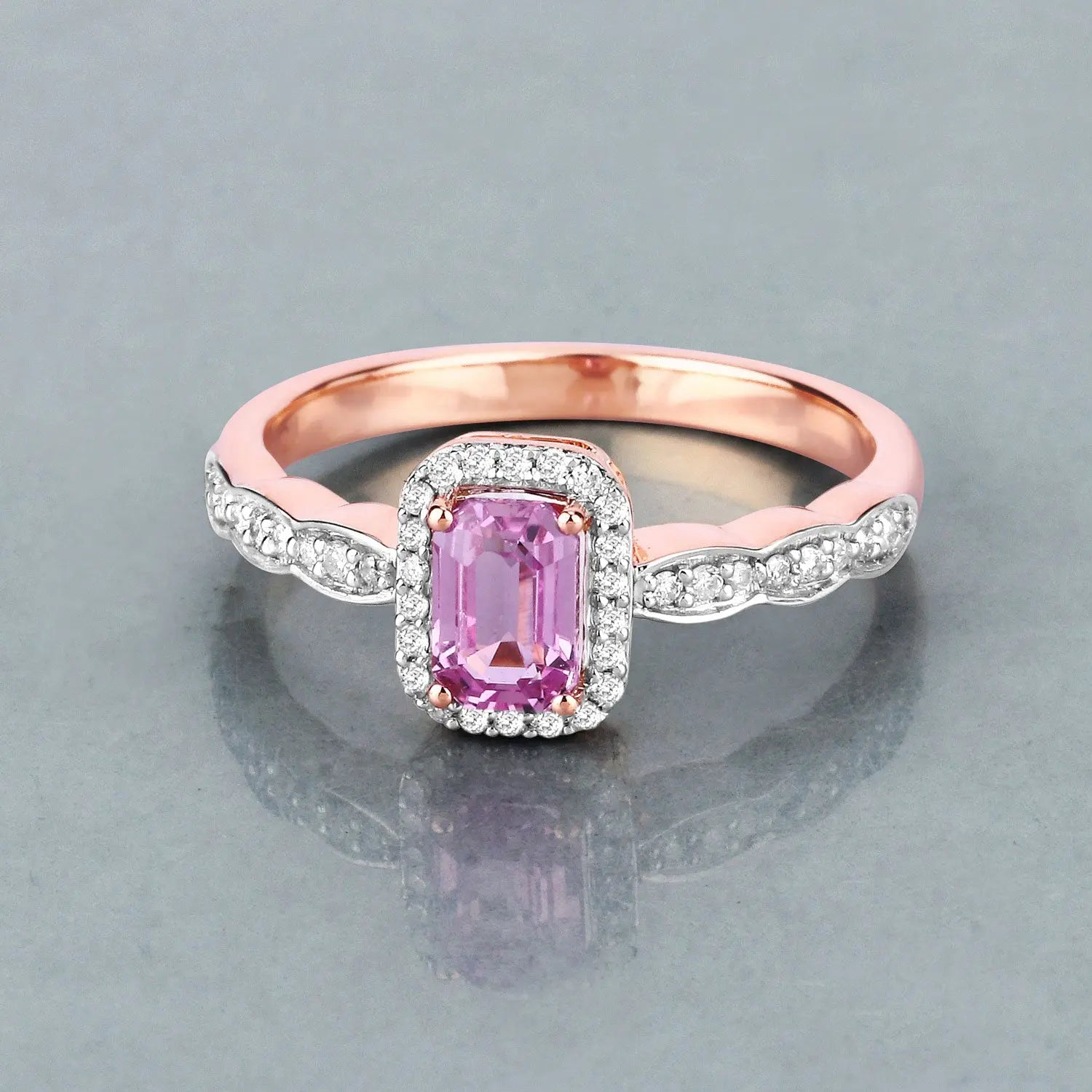 0.80 Carat Genuine Pink Sapphire and White Diamond 14K Rose Gold EngagementRing - GOLDISSEYA