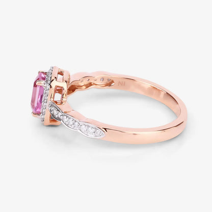 0.80 Carat Genuine Pink Sapphire and White Diamond 14K Rose Gold EngagementRing - GOLDISSEYA