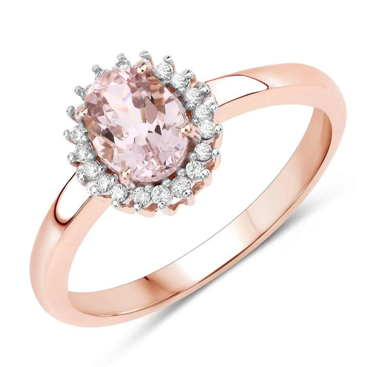 0.81 Carat Genuine Morganite and White Diamond 14K Rose Gold Engagement Ring - GOLDISSEYA