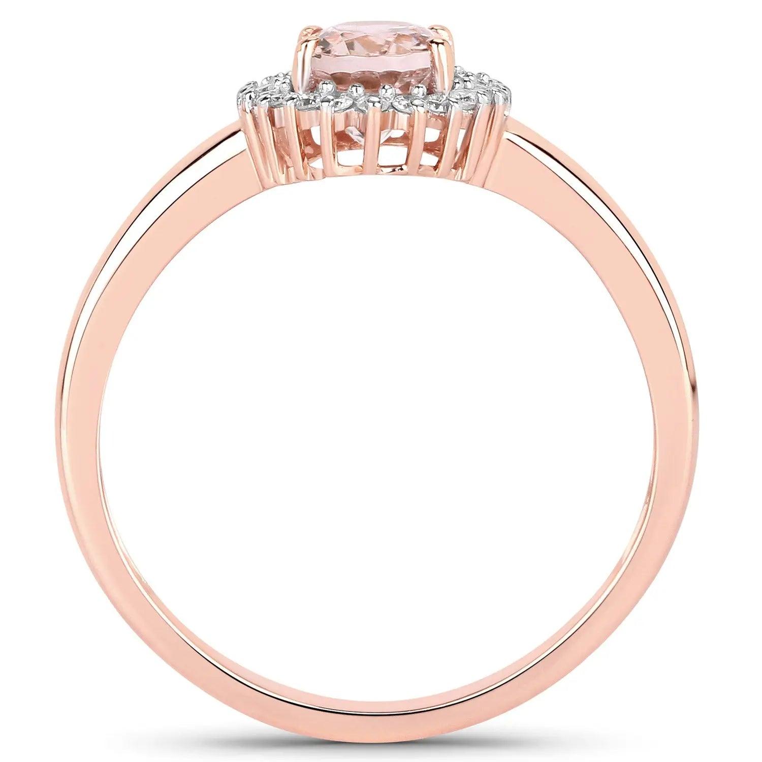 0.81 Carat Genuine Morganite and White Diamond 14K Rose Gold Engagement Ring - GOLDISSEYA