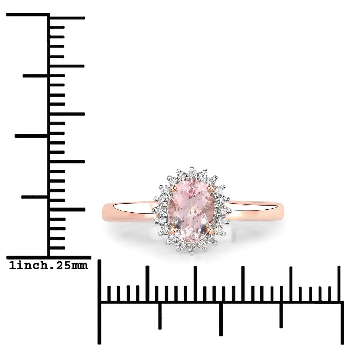 0.81 Carat Genuine Morganite and White Diamond 14K Rose Gold Engagement Ring - GOLDISSEYA