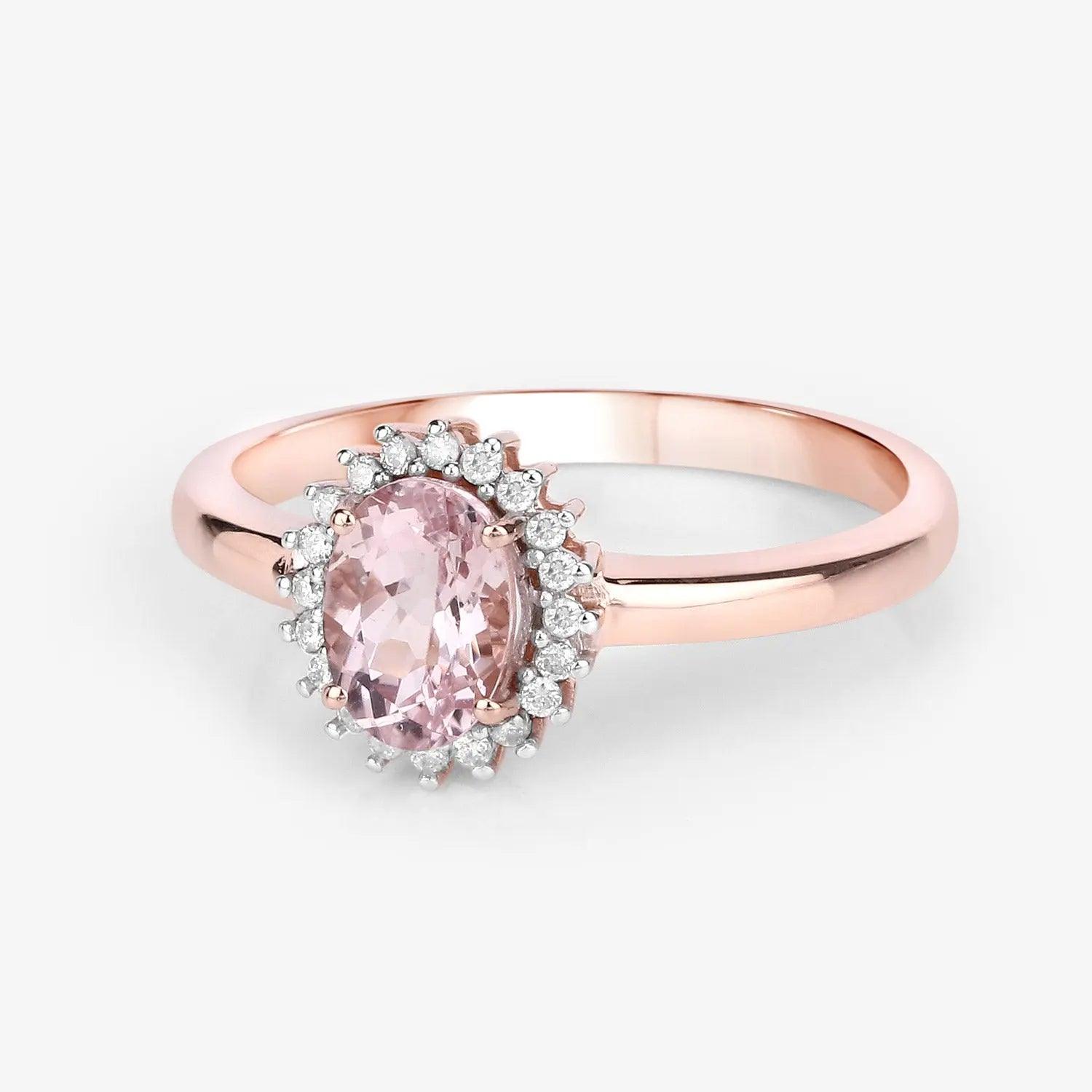 0.81 Carat Genuine Morganite and White Diamond 14K Rose Gold Engagement Ring - GOLDISSEYA