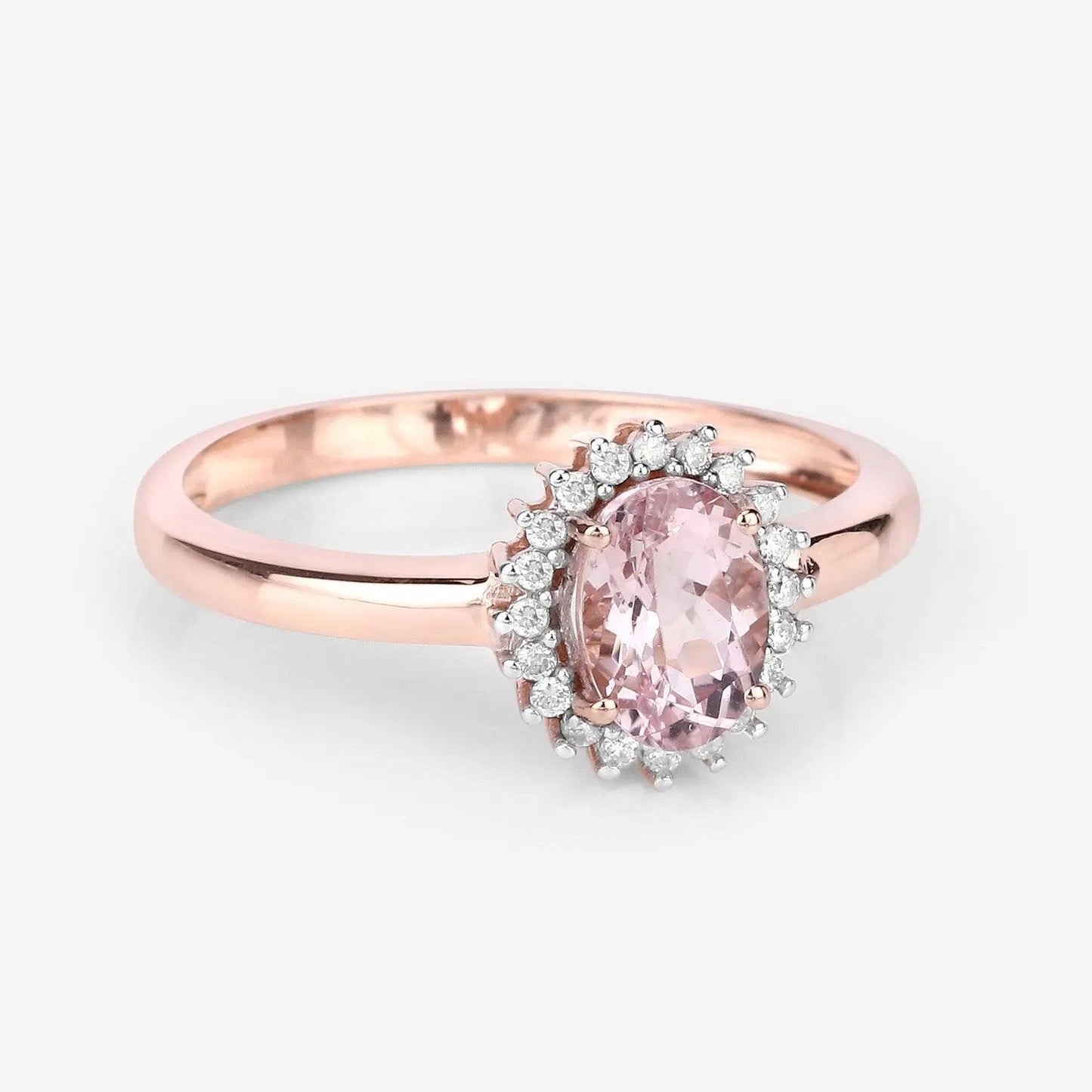 0.81 Carat Genuine Morganite and White Diamond 14K Rose Gold Engagement Ring - GOLDISSEYA