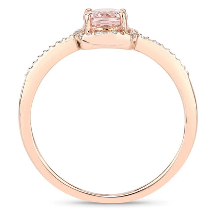 0.82 Carat Genuine Morganite and White Diamond 14K Rose Gold Engagement Ring - GOLDISSEYA