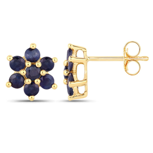 0.84 Carat Genuine Blue Sapphire 10K Yellow Gold Earrings - GOLDISSEYA