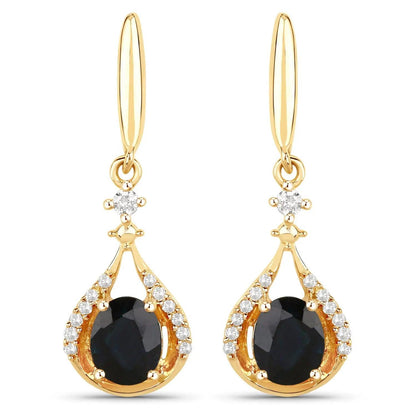 0.86 Carat Genuine Blue Sapphire and White Diamond 14K Yellow Gold Earrings - GOLDISSEYA