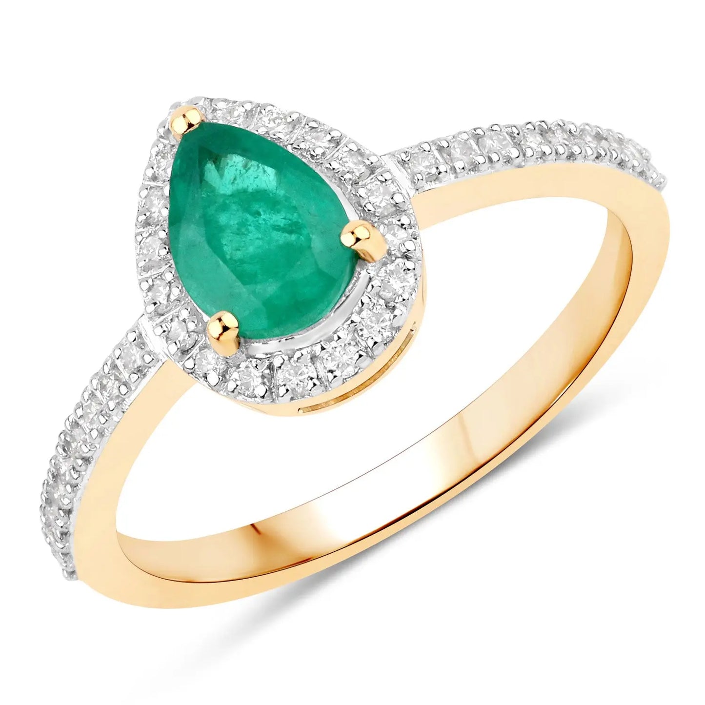 0.88 Carat Genuine Zambian Emerald and White Diamond 14K Yellow Gold Engagement Ring - GOLDISSEYA