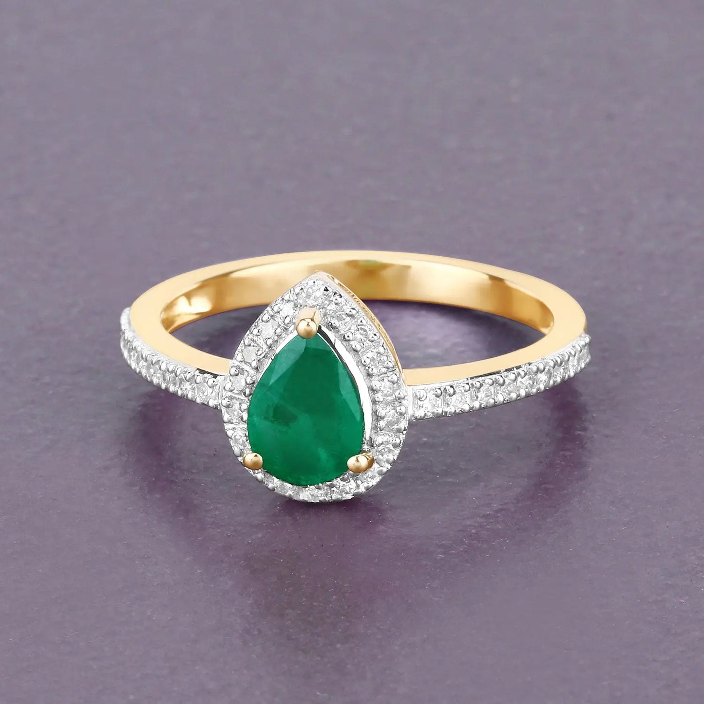 0.88 Carat Genuine Zambian Emerald and White Diamond 14K Yellow Gold Engagement Ring - GOLDISSEYA