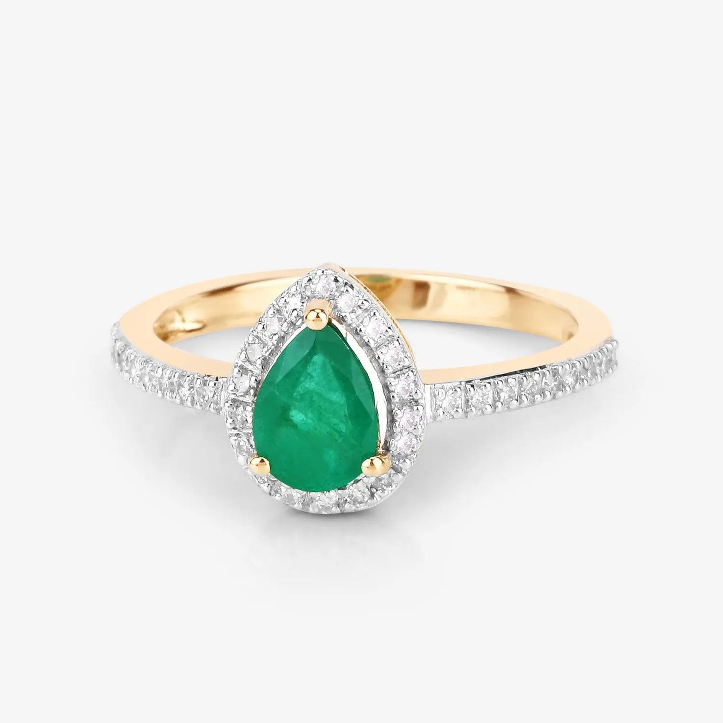 0.88 Carat Genuine Zambian Emerald and White Diamond 14K Yellow Gold Engagement Ring - GOLDISSEYA