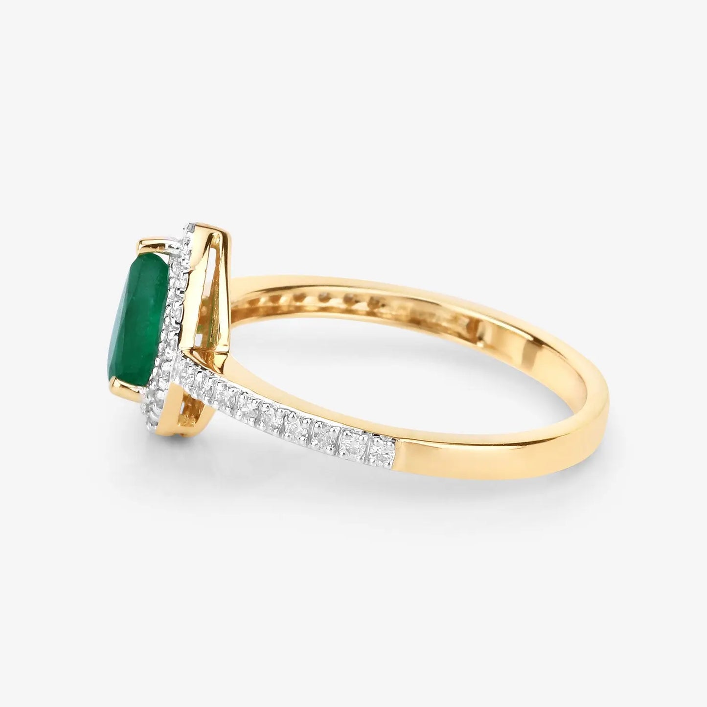 0.88 Carat Genuine Zambian Emerald and White Diamond 14K Yellow Gold Engagement Ring - GOLDISSEYA