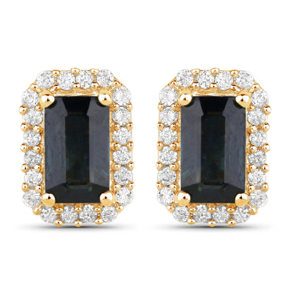 0.91 Carat Genuine Blue Sapphire and White Diamond 14K Yellow Gold Earrings - GOLDISSEYA