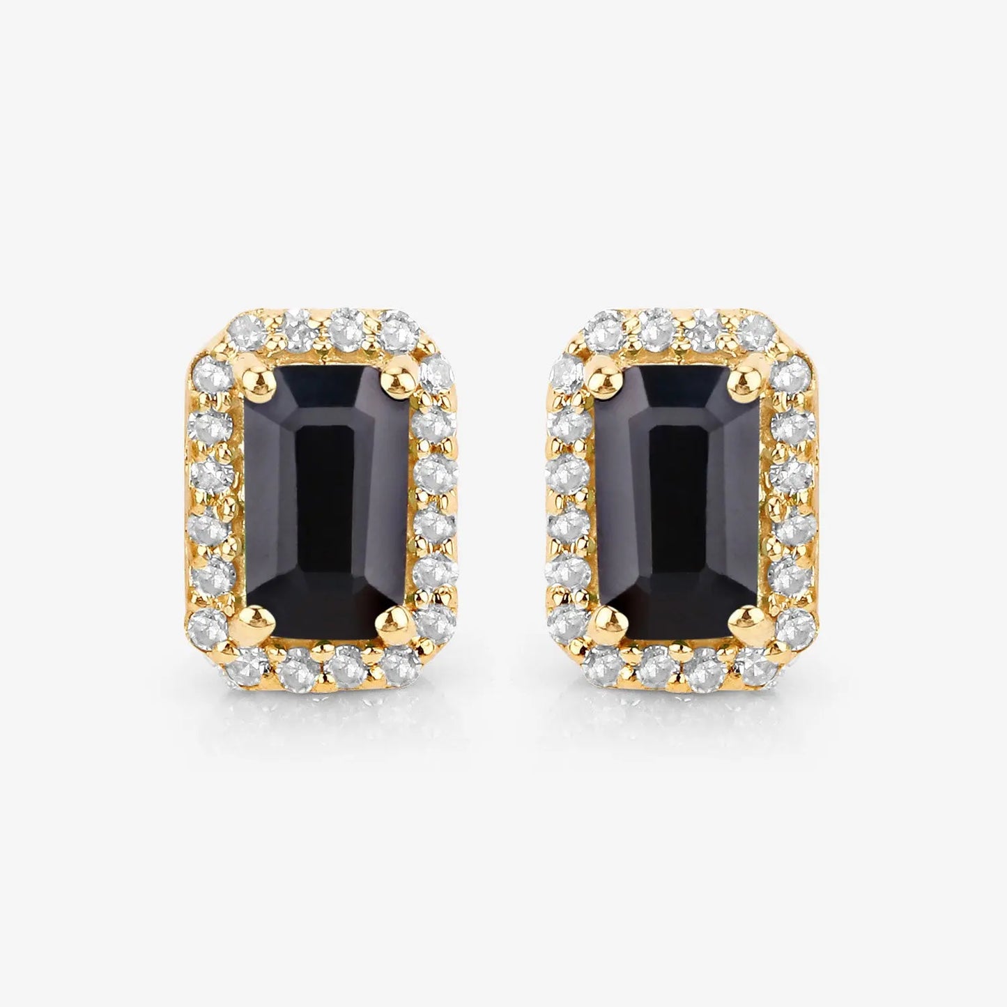 0.91 Carat Genuine Blue Sapphire and White Diamond 14K Yellow Gold Earrings - GOLDISSEYA