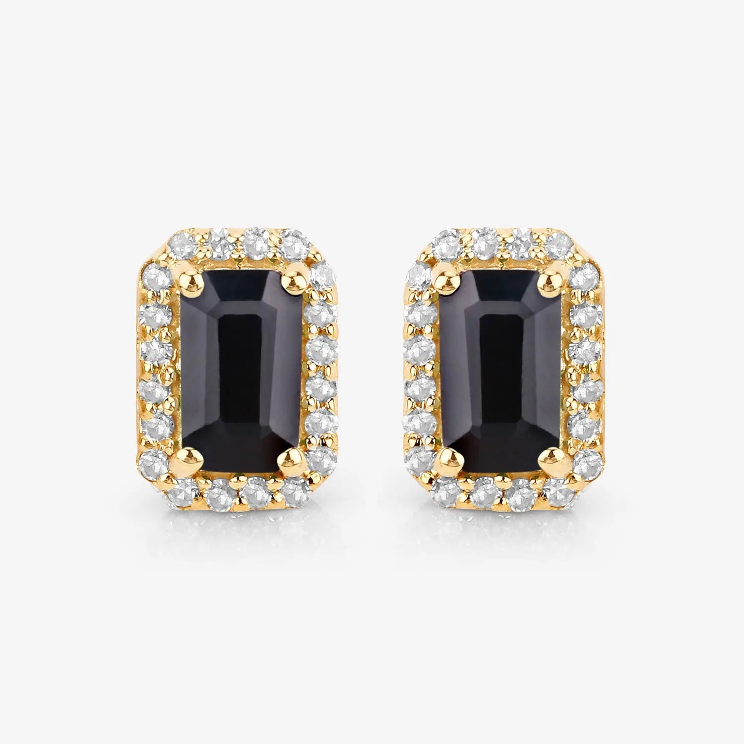 0.91 Carat Genuine Blue Sapphire and White Diamond 14K Yellow Gold Earrings - GOLDISSEYA