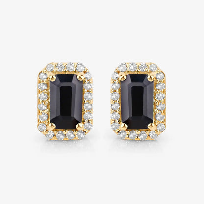 0.91 Carat Genuine Blue Sapphire and White Diamond 14K Yellow Gold Earrings - GOLDISSEYA