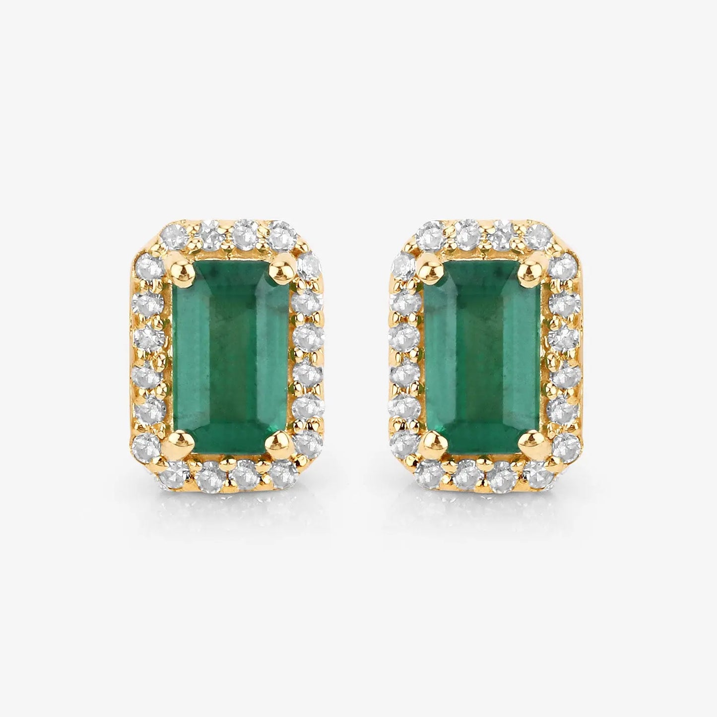 0.91 Carat Genuine Zambian Emerald and White Diamond 14K Yellow Gold Earrings - GOLDISSEYA