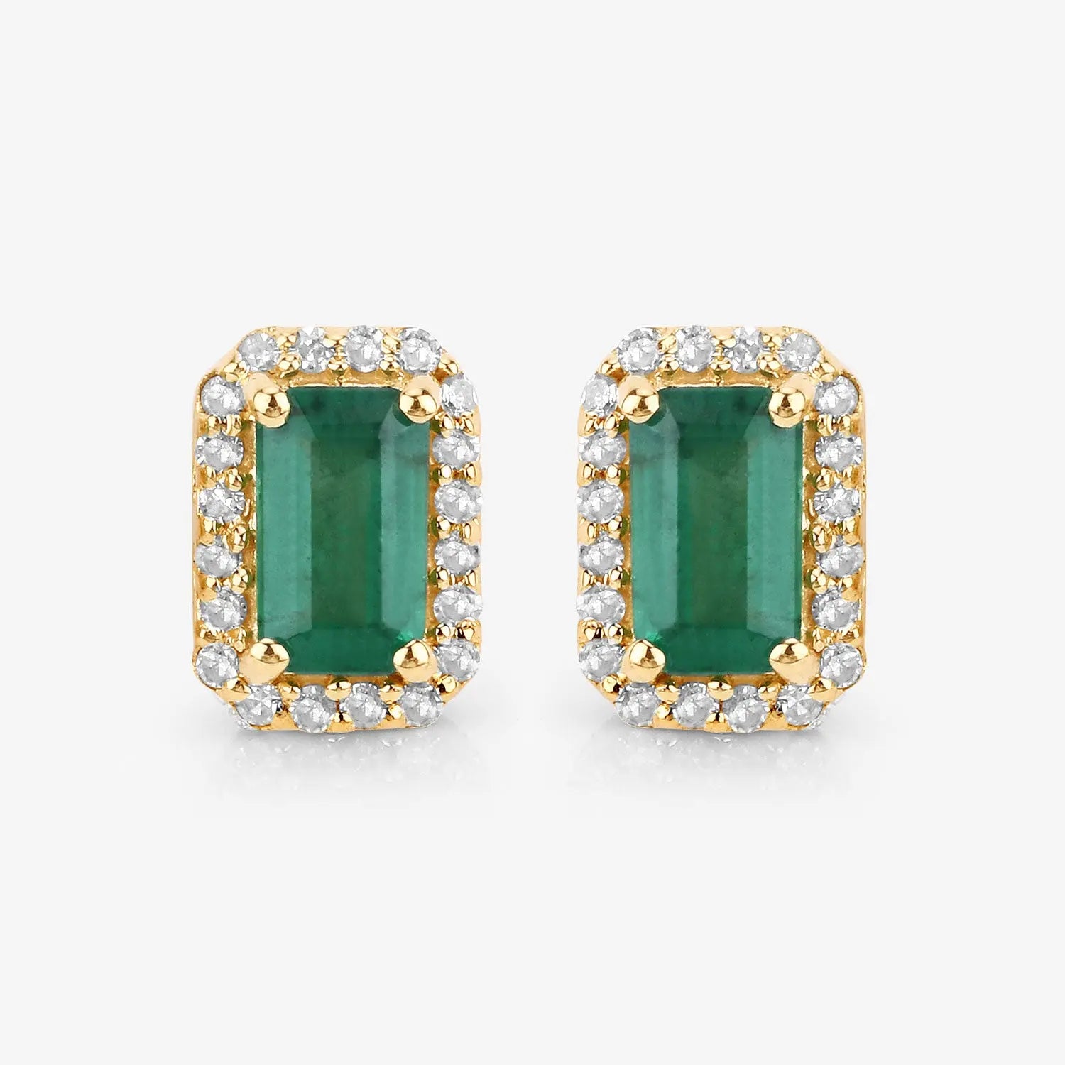 0.91 Carat Genuine Zambian Emerald and White Diamond 14K Yellow Gold Earrings - GOLDISSEYA