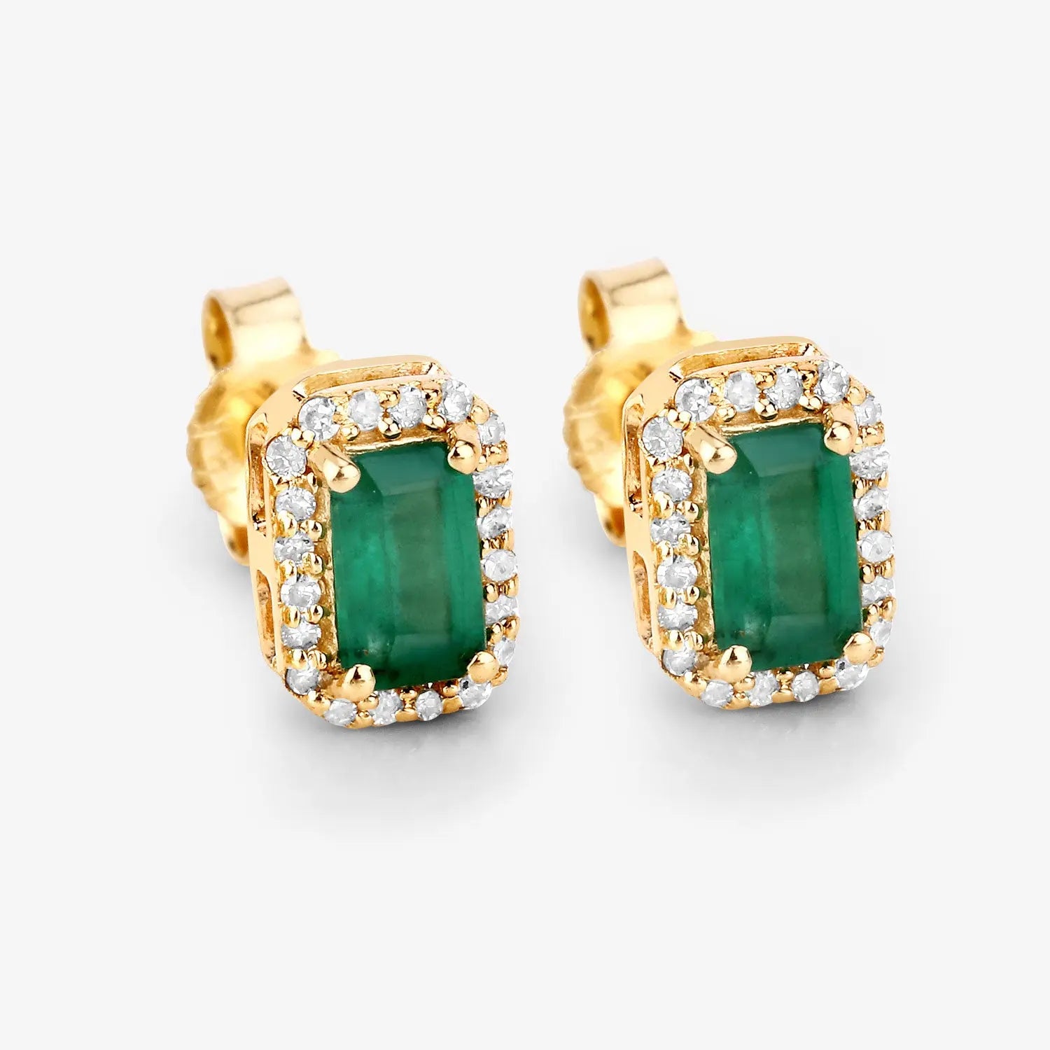 0.91 Carat Genuine Zambian Emerald and White Diamond 14K Yellow Gold Earrings - GOLDISSEYA