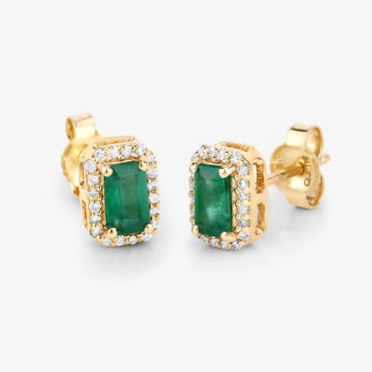 0.91 Carat Genuine Zambian Emerald and White Diamond 14K Yellow Gold Earrings - GOLDISSEYA