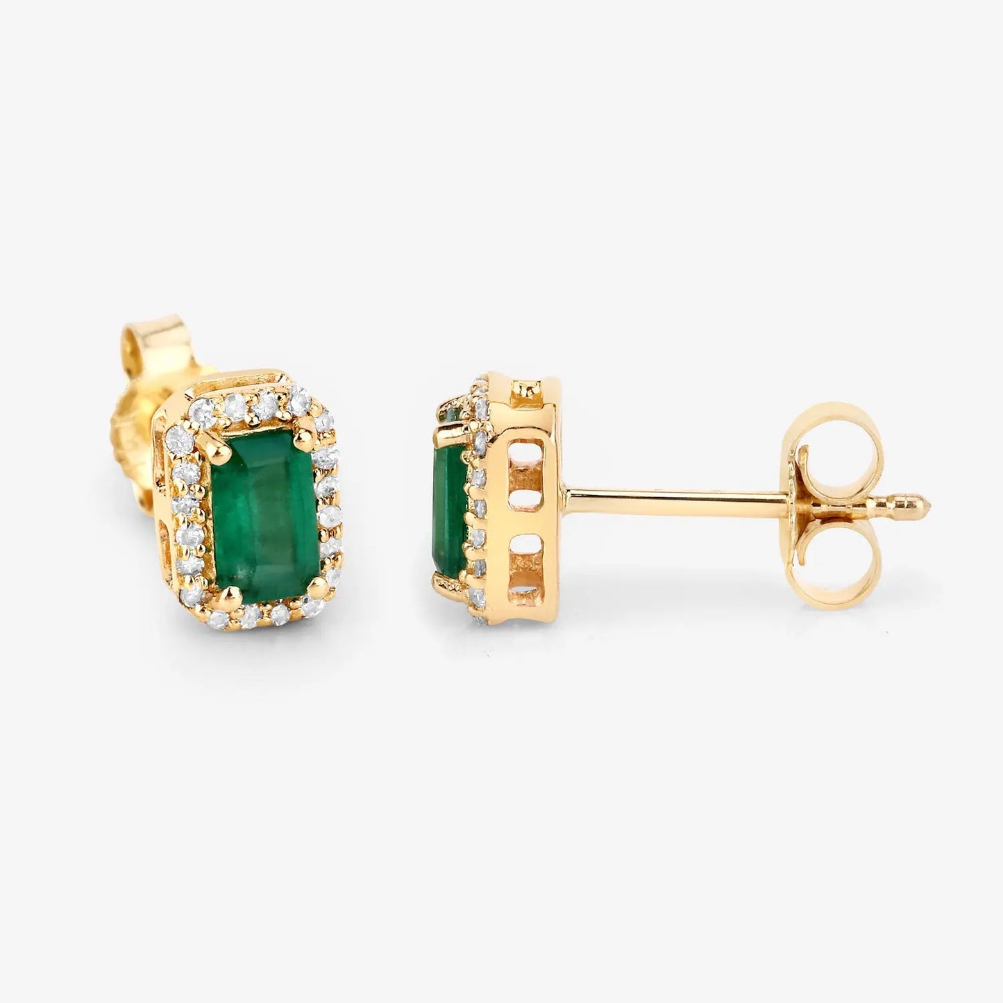 0.91 Carat Genuine Zambian Emerald and White Diamond 14K Yellow Gold Earrings - GOLDISSEYA