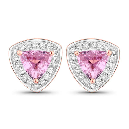 1.05 Carat Genuine Pink Sapphire and White Diamond 14K Rose Gold Earrings - GOLDISSEYA