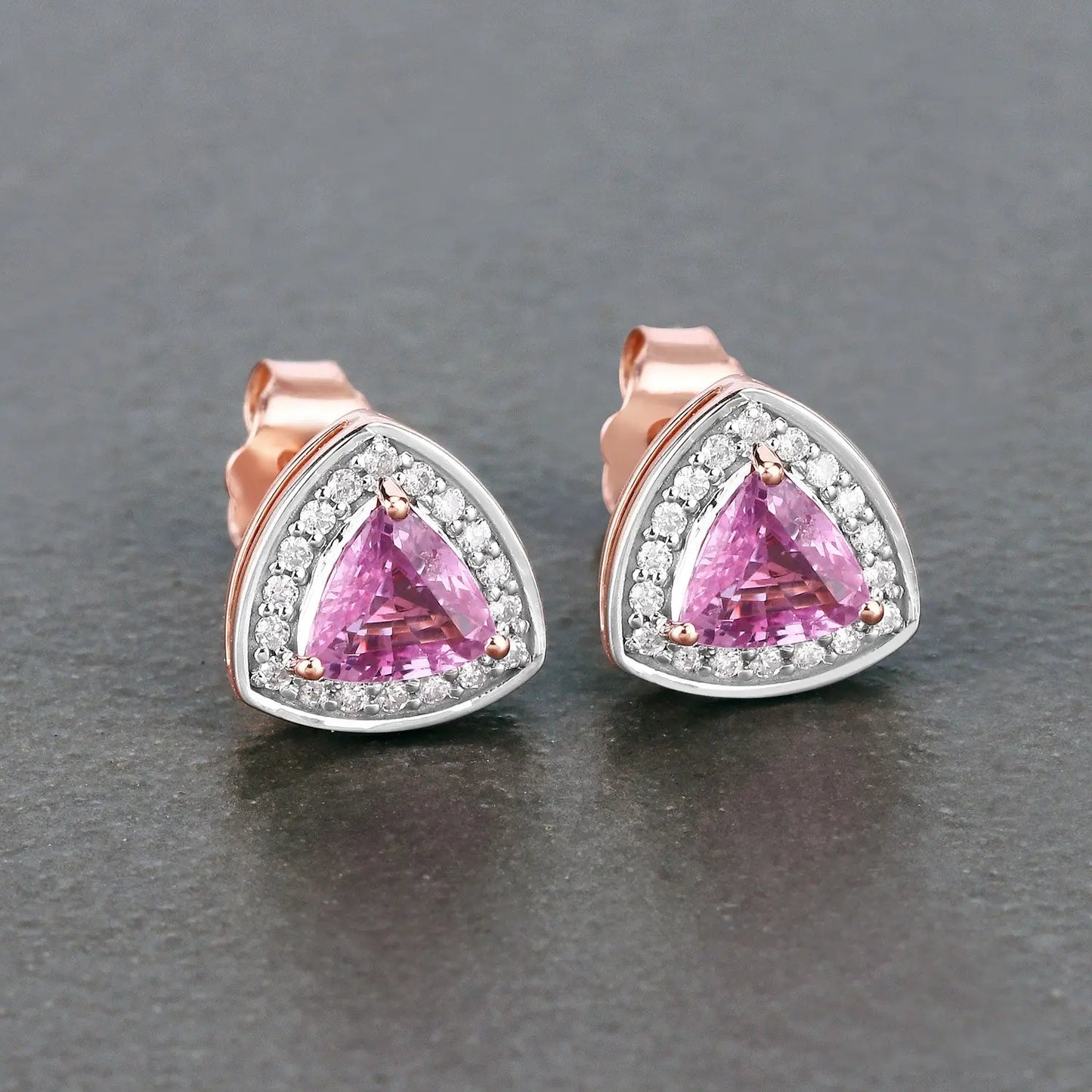 1.05 Carat Genuine Pink Sapphire and White Diamond 14K Rose Gold Earrings - GOLDISSEYA