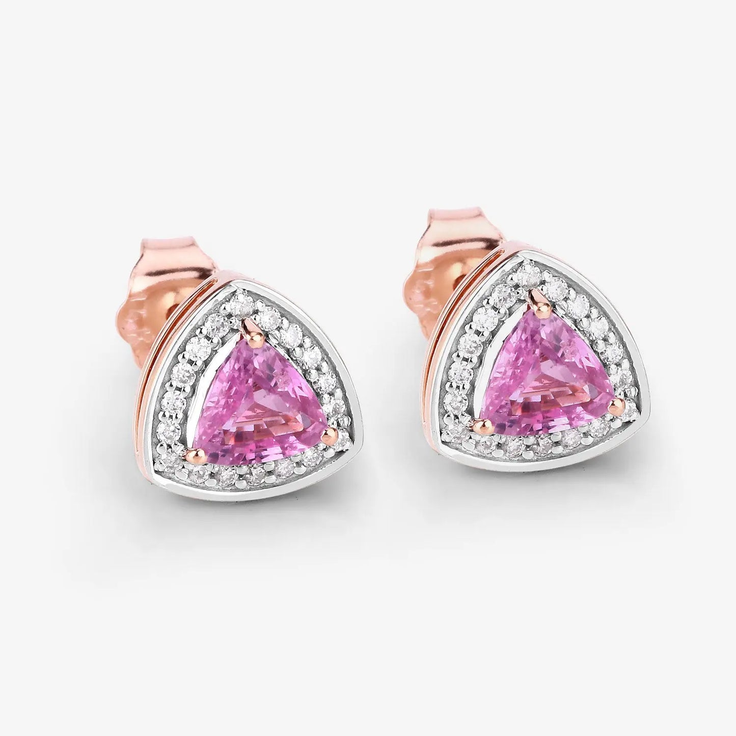 1.05 Carat Genuine Pink Sapphire and White Diamond 14K Rose Gold Earrings - GOLDISSEYA