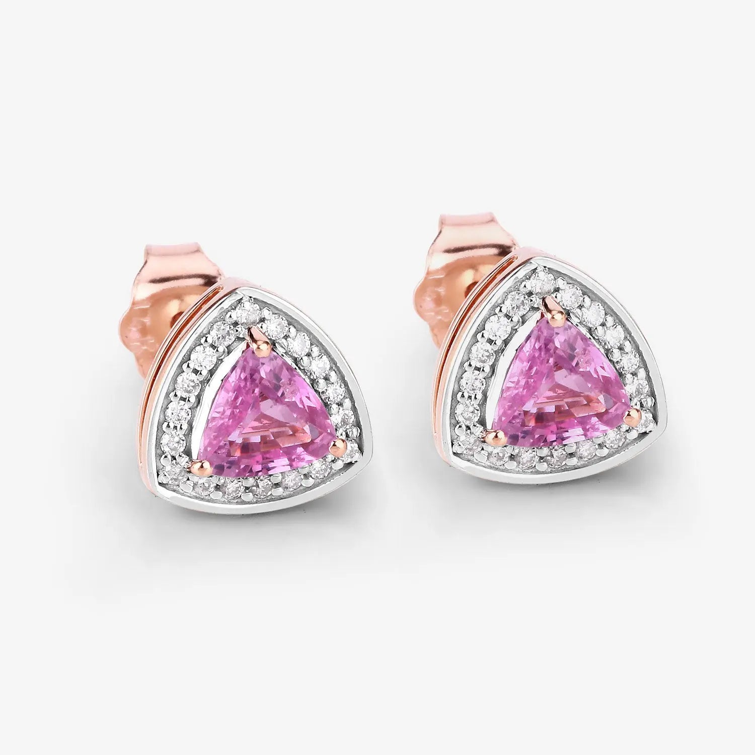 1.05 Carat Genuine Pink Sapphire and White Diamond 14K Rose Gold Earrings - GOLDISSEYA