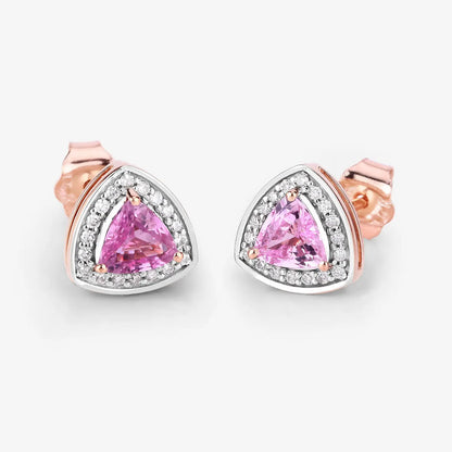 1.05 Carat Genuine Pink Sapphire and White Diamond 14K Rose Gold Earrings - GOLDISSEYA