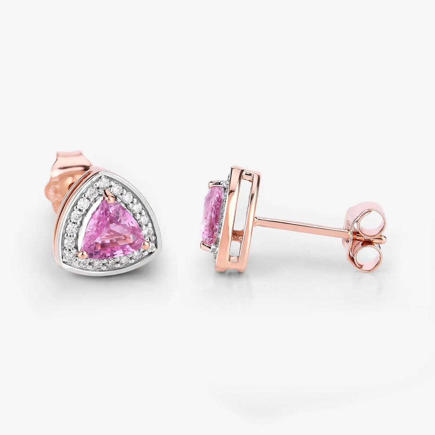 1.05 Carat Genuine Pink Sapphire and White Diamond 14K Rose Gold Earrings - GOLDISSEYA