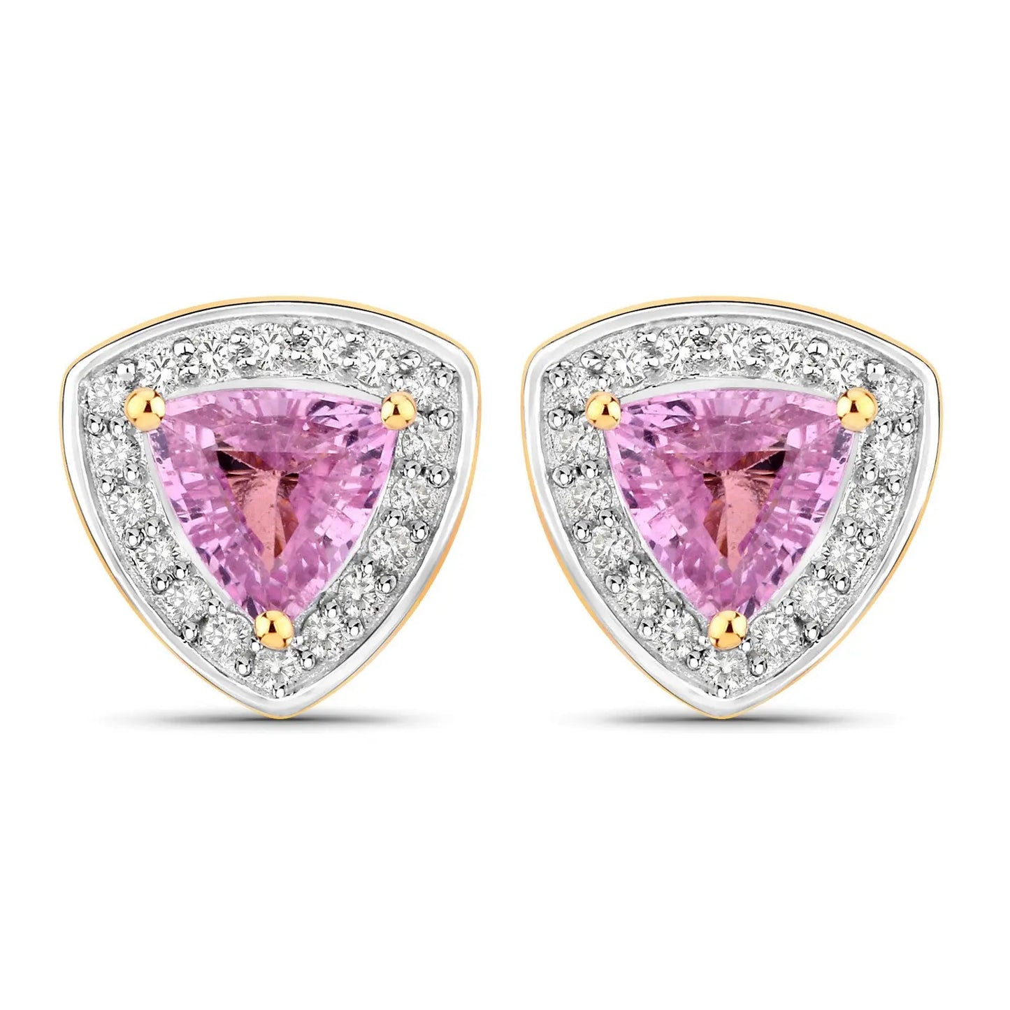 1.05 Carat Genuine Pink Sapphire and White Diamond 14K Yellow Gold Earrings - GOLDISSEYA