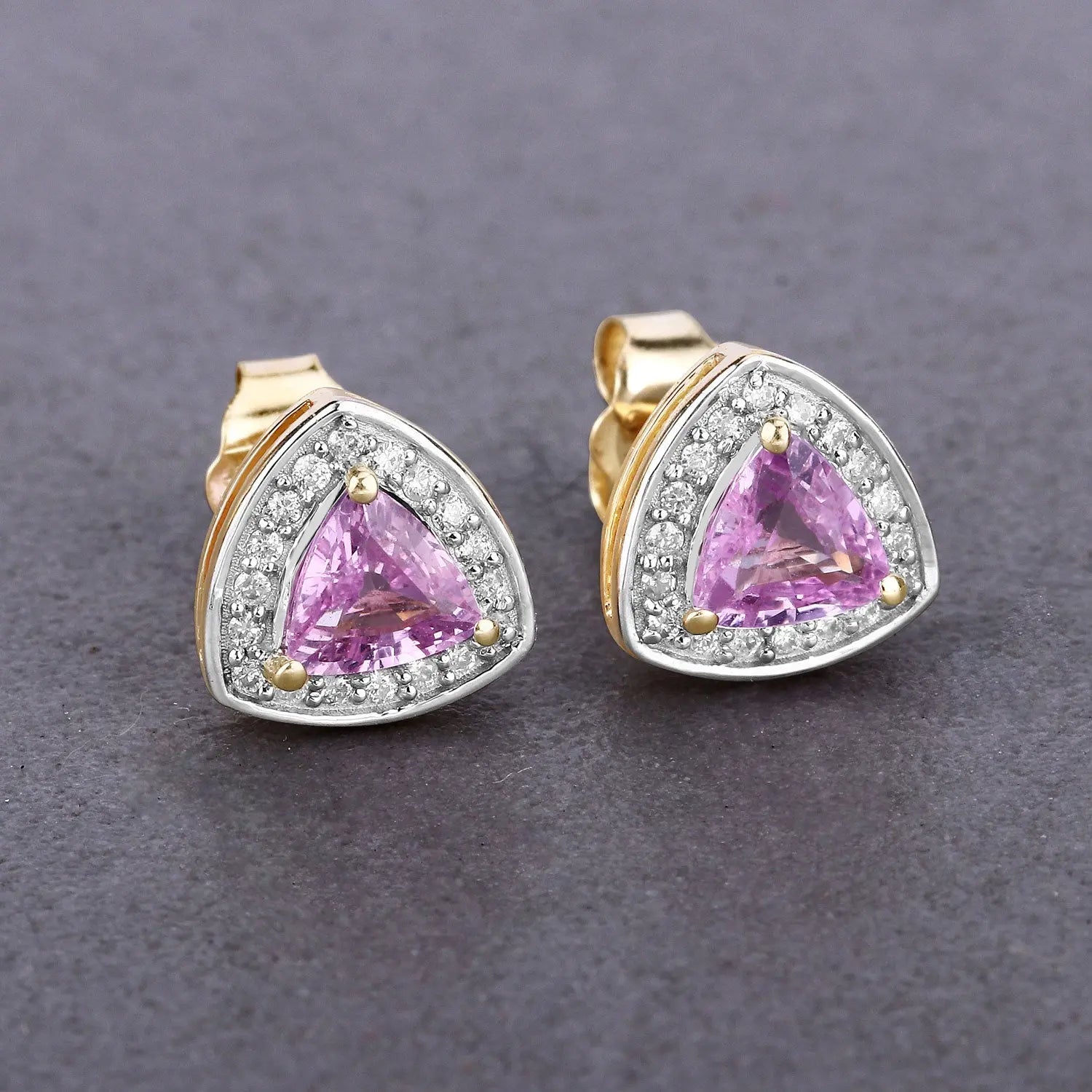 1.05 Carat Genuine Pink Sapphire and White Diamond 14K Yellow Gold Earrings - GOLDISSEYA