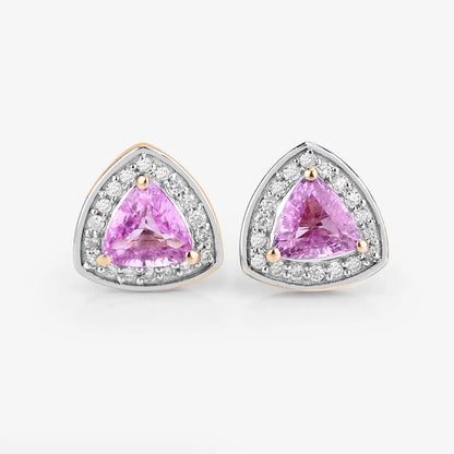 1.05 Carat Genuine Pink Sapphire and White Diamond 14K Yellow Gold Earrings - GOLDISSEYA