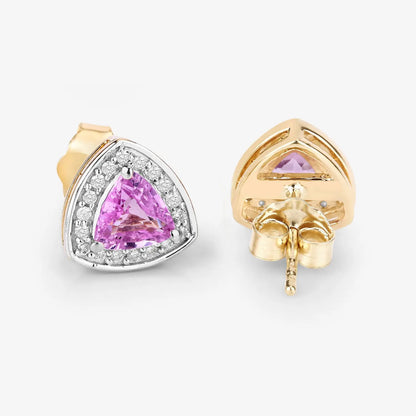 1.05 Carat Genuine Pink Sapphire and White Diamond 14K Yellow Gold Earrings - GOLDISSEYA