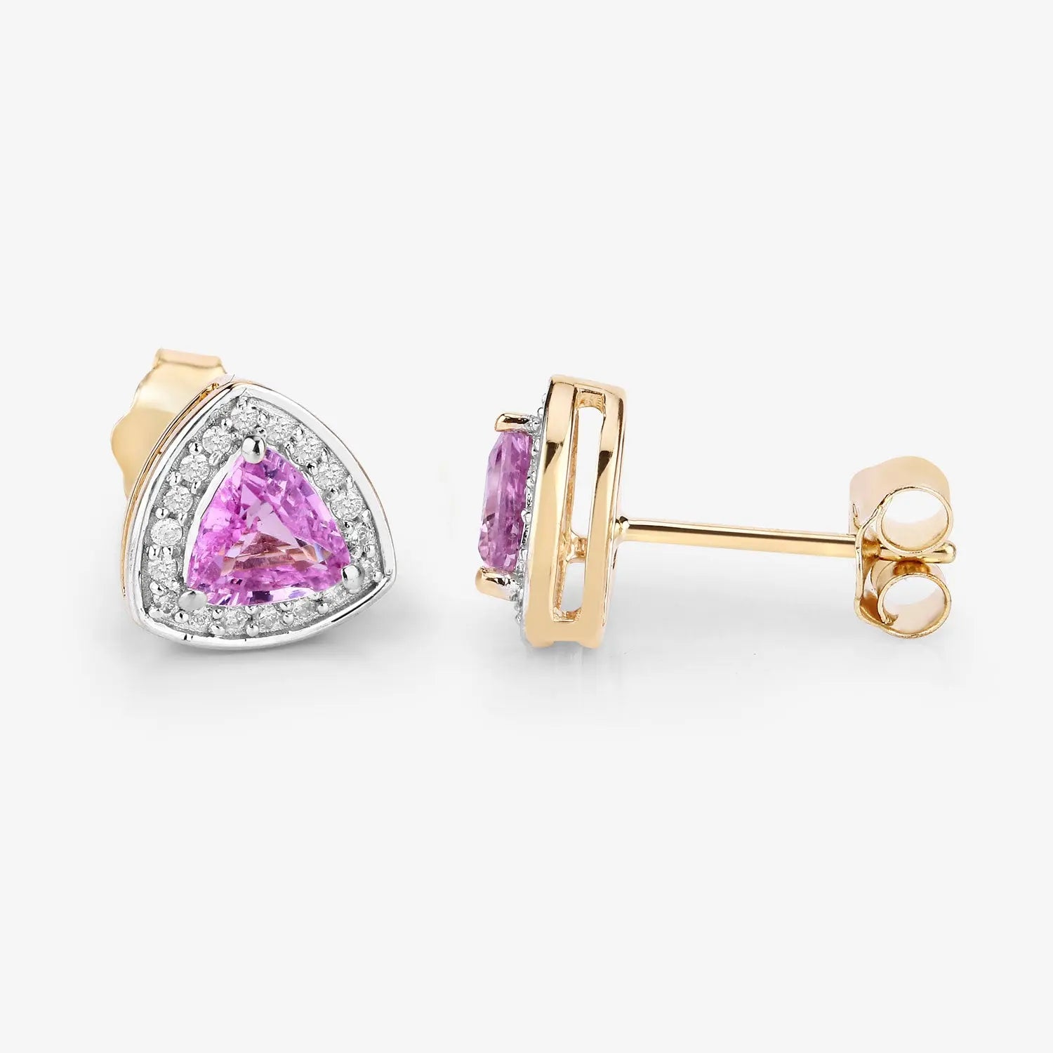 1.05 Carat Genuine Pink Sapphire and White Diamond 14K Yellow Gold Earrings - GOLDISSEYA