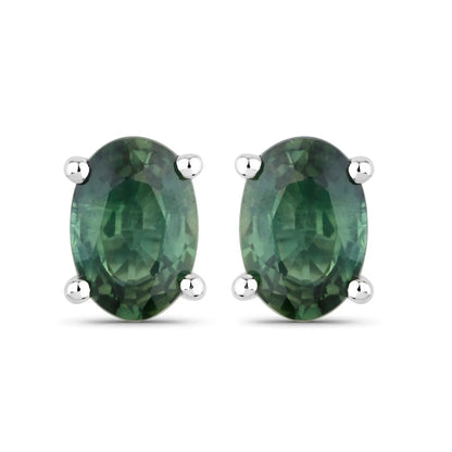 1.16 Carat Genuine Green Sapphire 14K White Gold Earrings - GOLDISSEYA