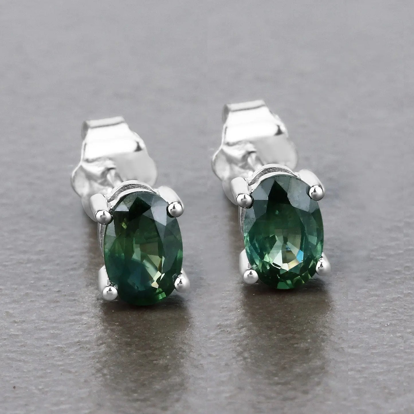 1.16 Carat Genuine Green Sapphire 14K White Gold Earrings - GOLDISSEYA