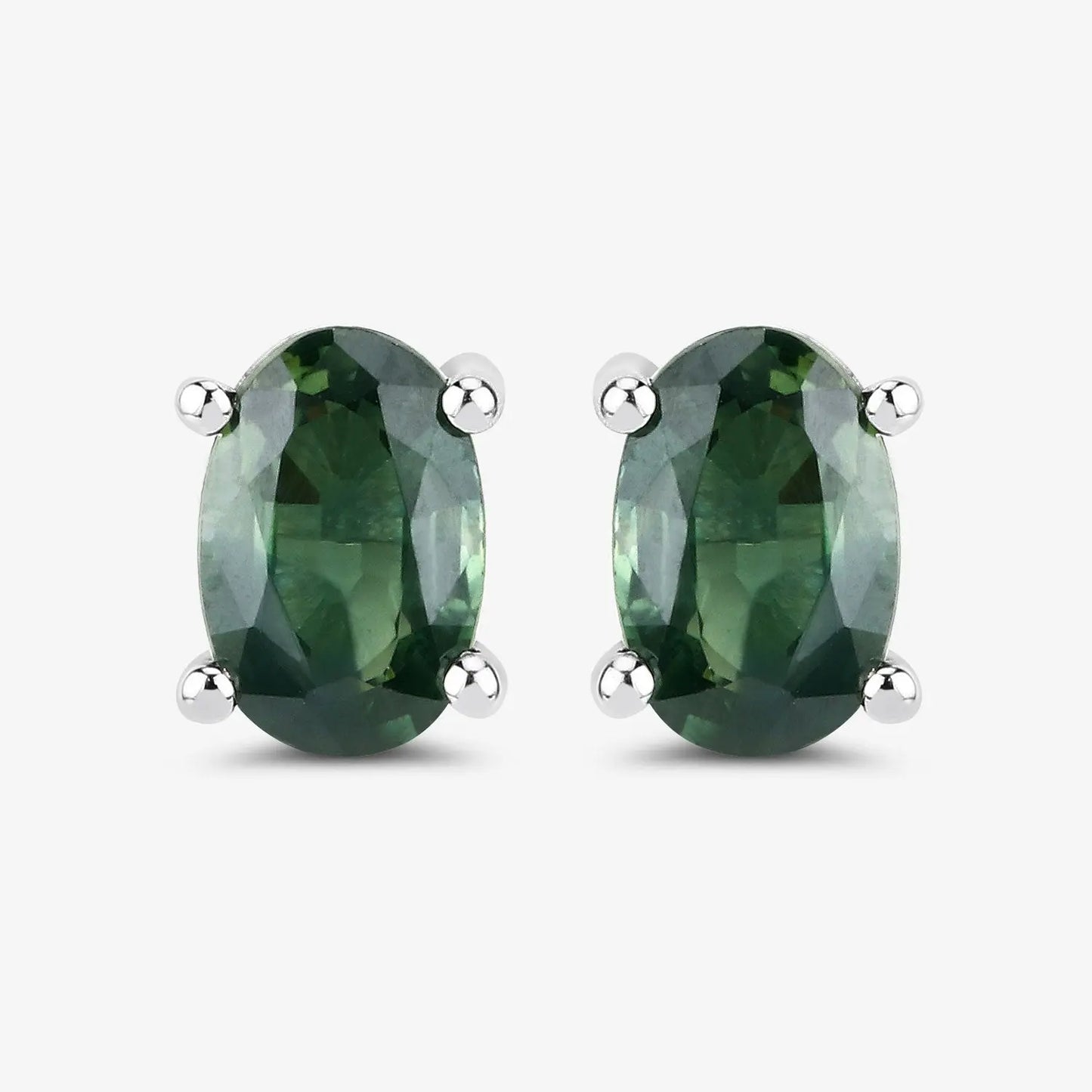 1.16 Carat Genuine Green Sapphire 14K White Gold Earrings - GOLDISSEYA