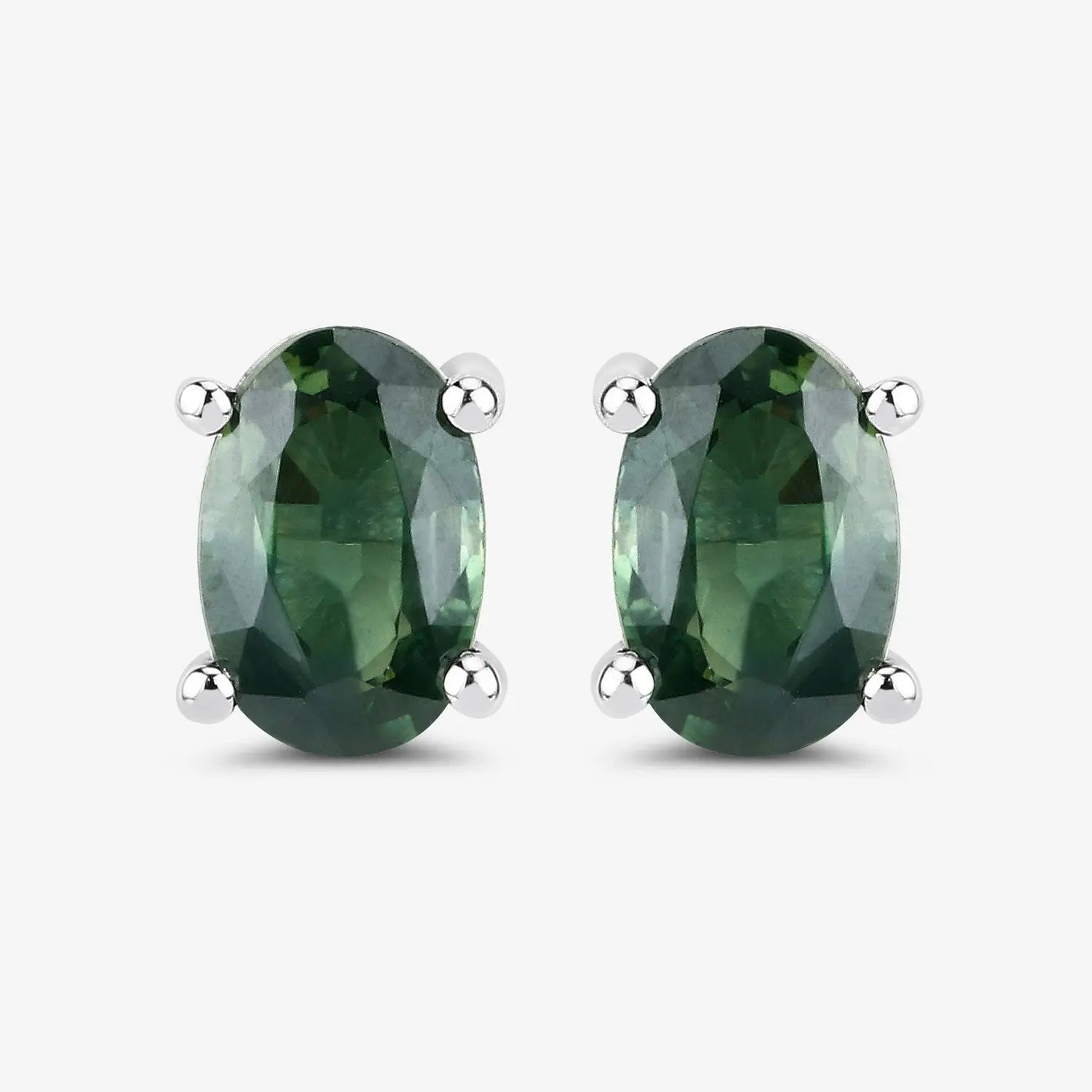 1.16 Carat Genuine Green Sapphire 14K White Gold Earrings - GOLDISSEYA