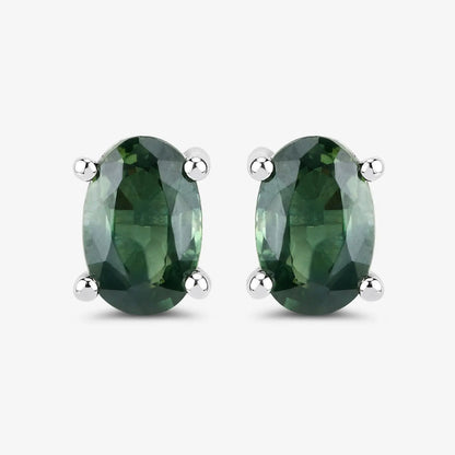 1.16 Carat Genuine Green Sapphire 14K White Gold Earrings - GOLDISSEYA