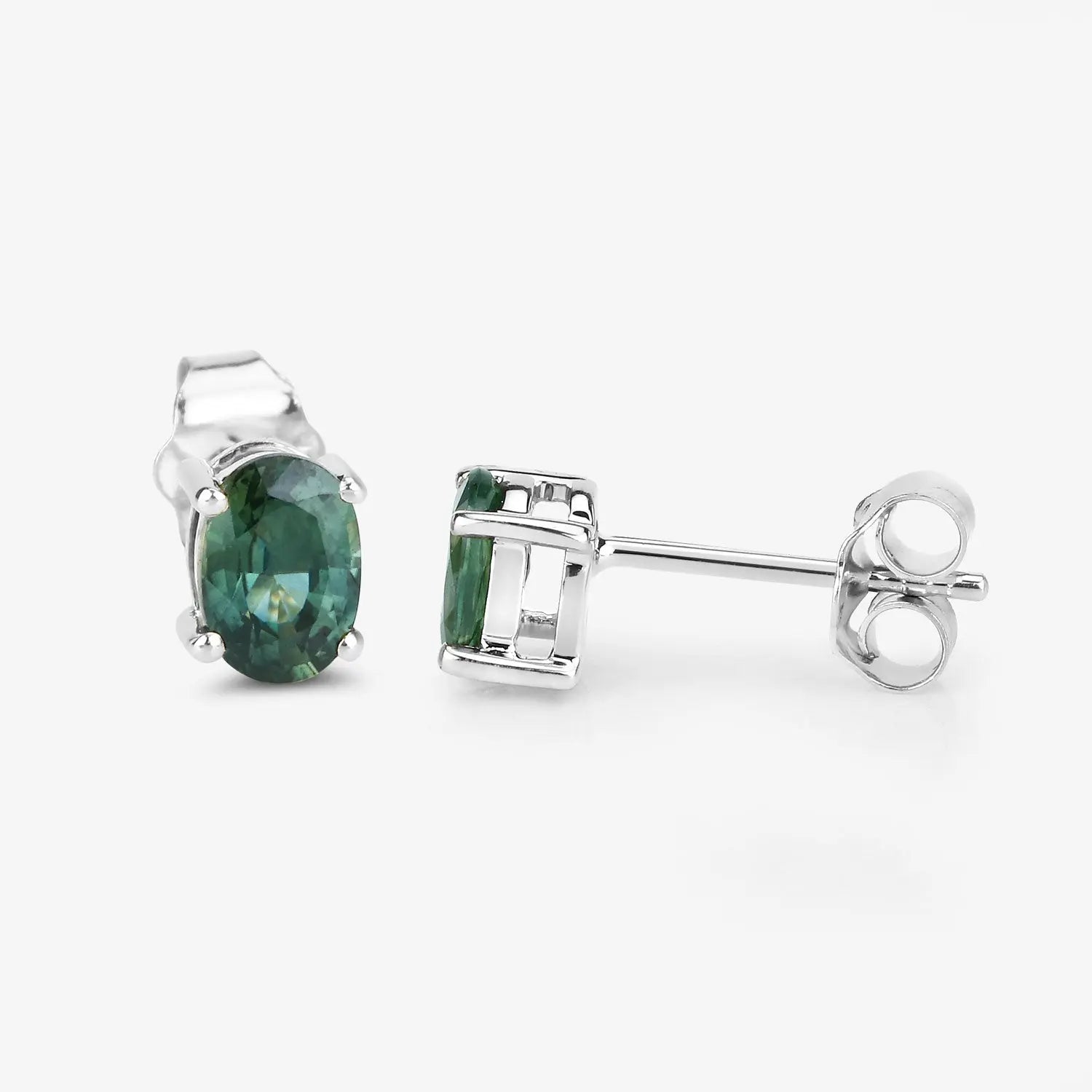 1.16 Carat Genuine Green Sapphire 14K White Gold Earrings - GOLDISSEYA