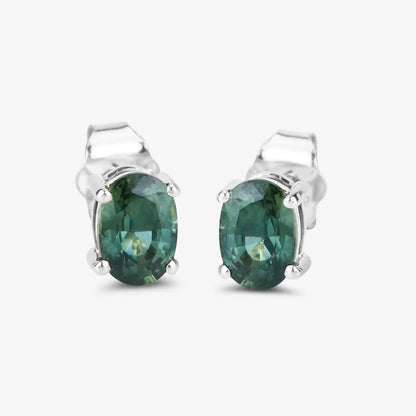 1.16 Carat Genuine Green Sapphire 14K White Gold Earrings - GOLDISSEYA